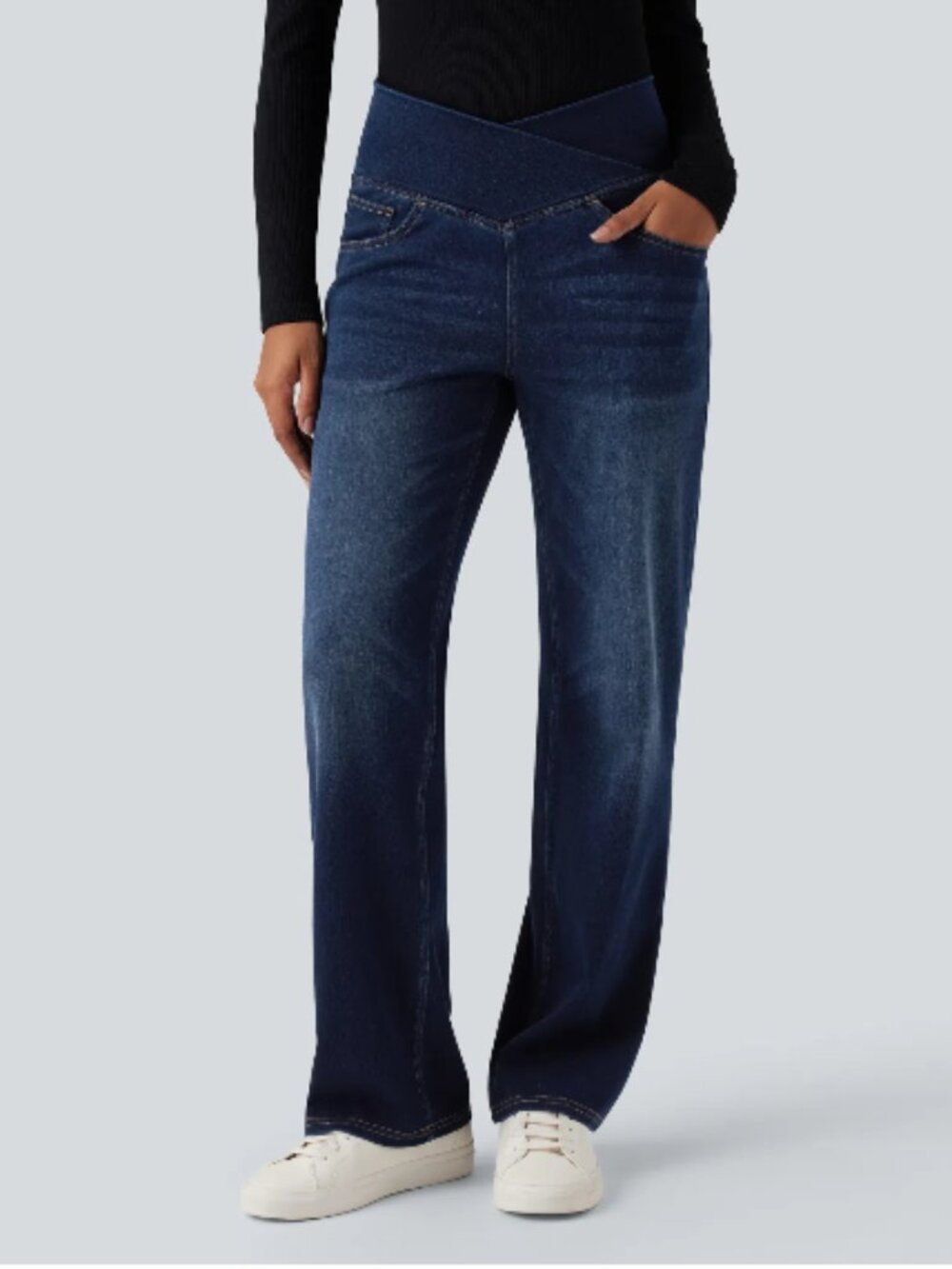NWT Halara Flex Crossover Super Flare Jeans Dark Blue Size Medium Petite